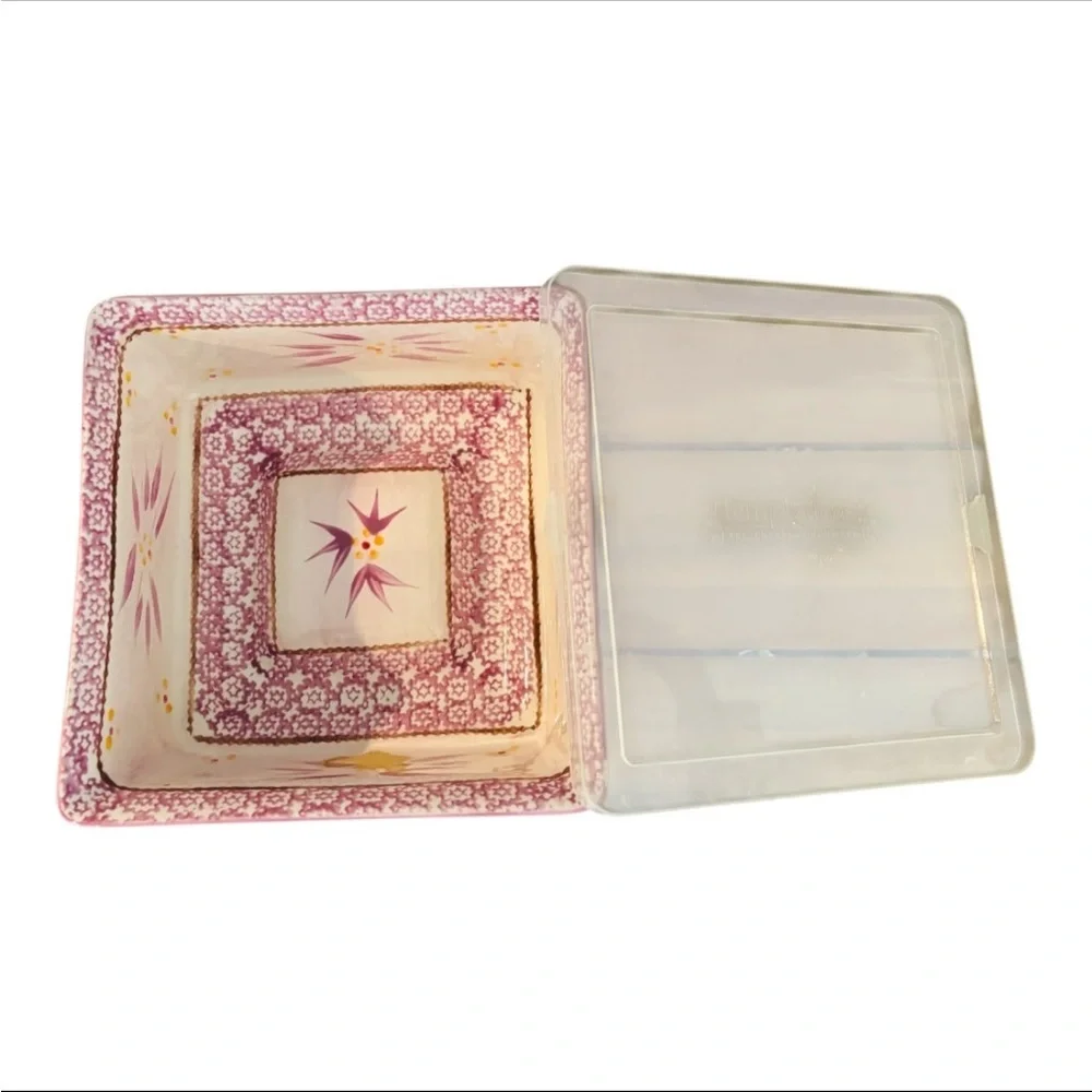 TempTations Pink and Cream Colored Old World Floral Pattern Ceramic Dish
